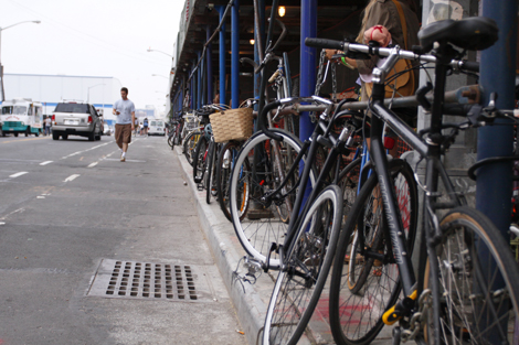 Bikes on street block, Williamsburg, Brooklyn