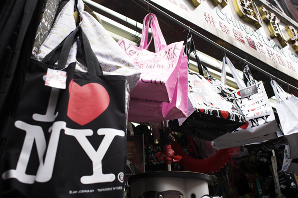 I LOVE NY bags for sale, Chinatown, NYC