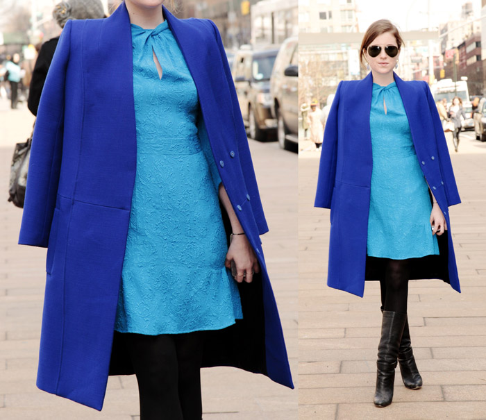 Dress: Nanette Lepore; Coat: Honor