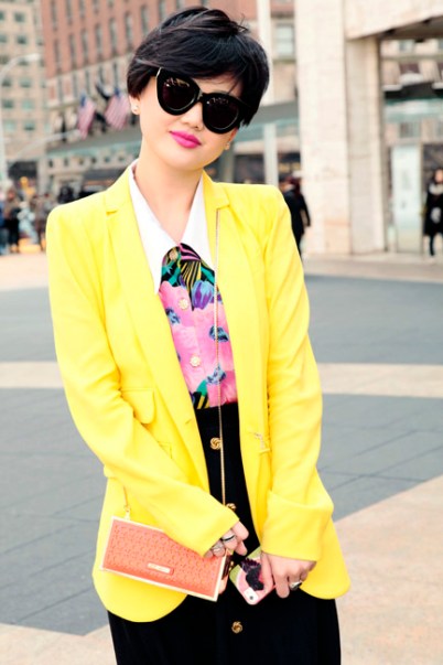Yellow jacket by Sonia by Sonia Rykiel; Orange Purse by Rebecca Minkoff